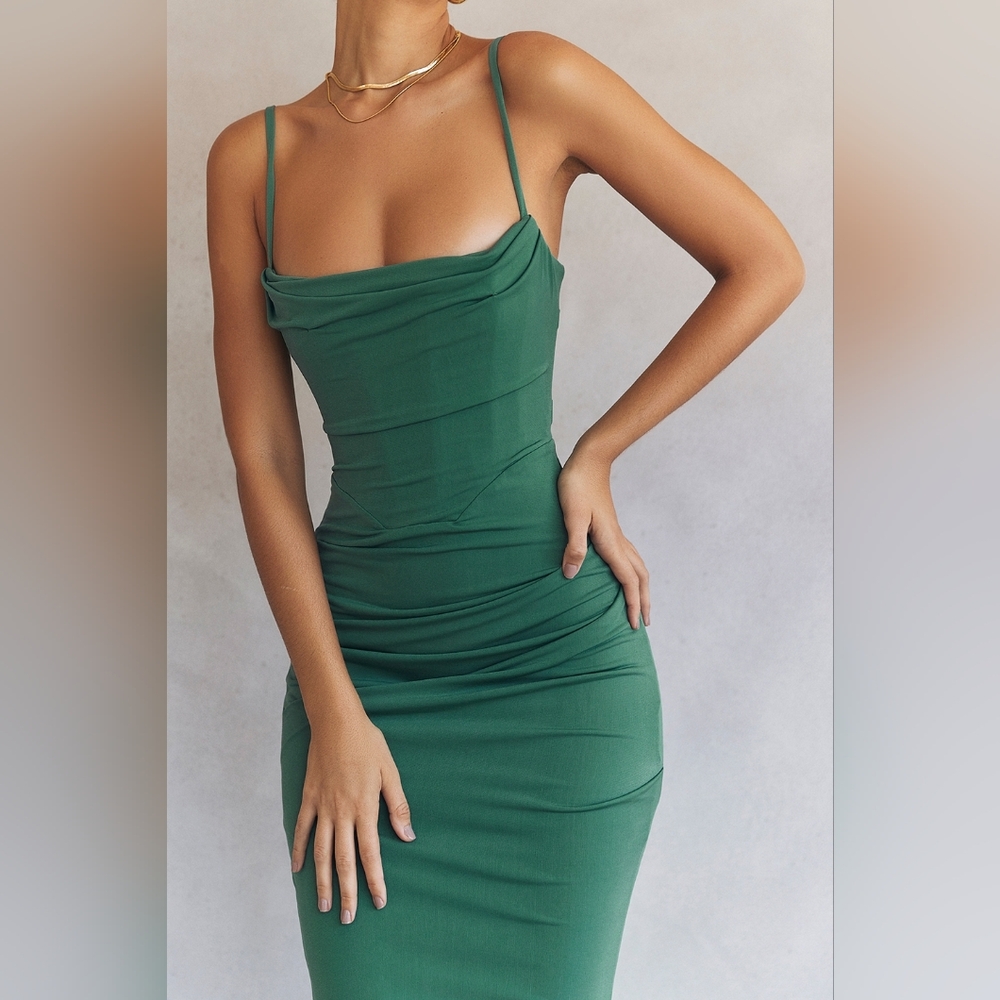 House of CB Emerald Green Maxi Slip Dress - Picture 2 of 15